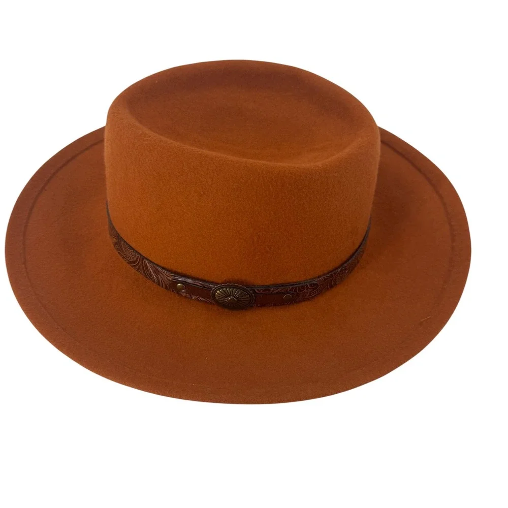 Street‎ Smart by Betmar Rust Brown 100% Wool Felt Fedora Hat Made in USA Concho